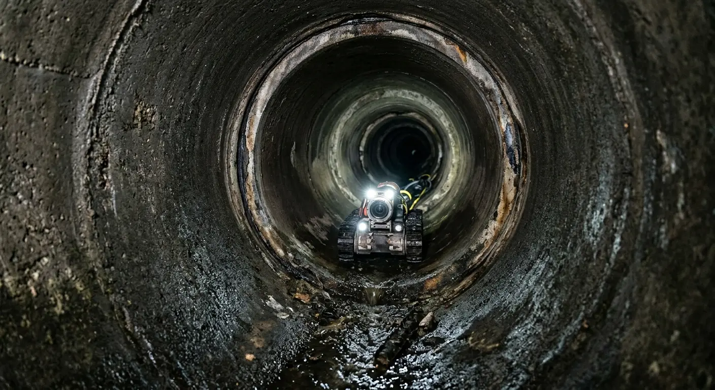 Robotic sewer camera inspecting pipe interior for Sewer Line Cleaning in Tiffin